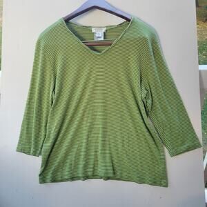 Talbots top green striped womens pullover stretch Pima cotton SZ 14 Casual SZ X